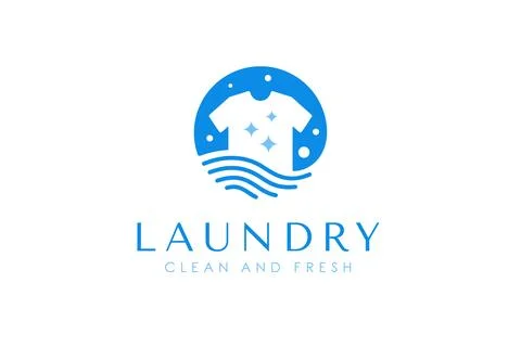 Creative simple laundry logo design template. Clothes, water, and washing m.. Stock Illustration