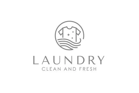 Creative simple laundry logo design template. Clothes, water, and washing m.. Stock Illustration