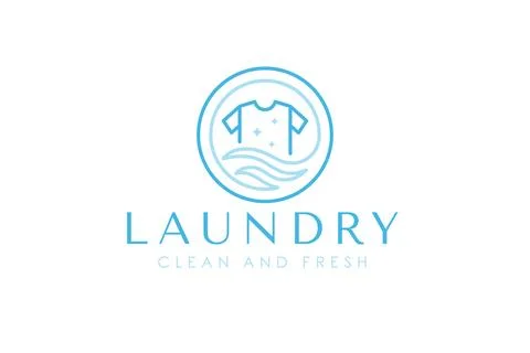 Creative simple laundry logo design template. Clothes, water, and washing m.. Stock Illustration