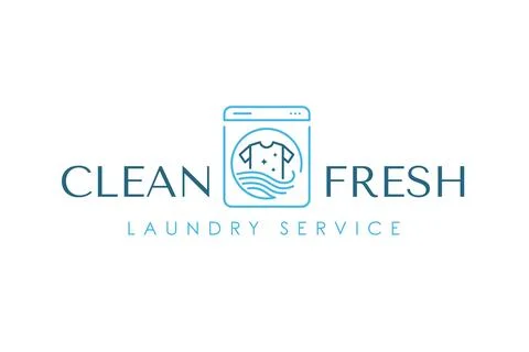 Creative simple laundry logo design template. Clothes, water, and washing m.. Stock Illustration