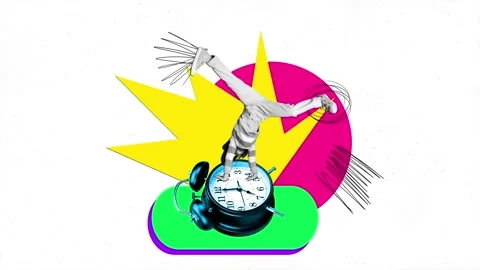 Creative sketch motion art collage video of girl do handstand Stock Footage 302158652