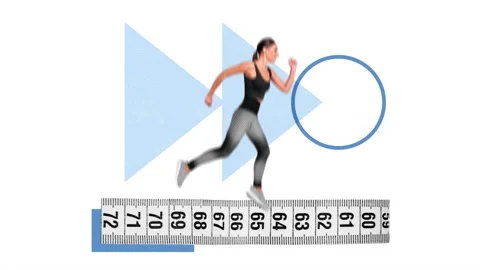 Creative sketch motion art collage video of happy sportswoman run measure tape Stock Footage 302158738