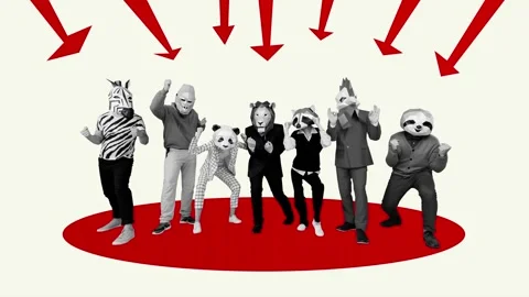 Creative sketch motion collage of anonym team animal mask arrow success goal Stock-Footage 310671728