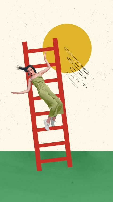 Creative sketch motion collage of shocked girl climb career ladder development Stock Footage 303158042