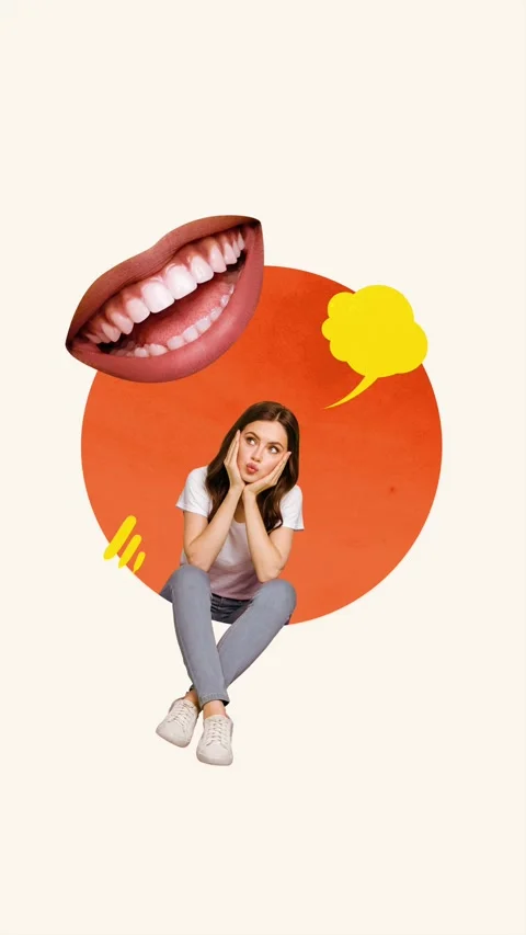 Creative sketch motion collage video of minded girl sit bubble talk mouth mock Stock Footage 302172114