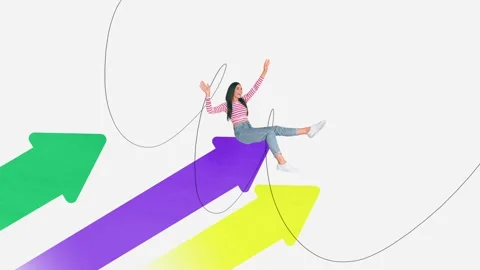 Creative sketch motion collage video of happy businesswoman sit arrow progress Stock Footage 303159525