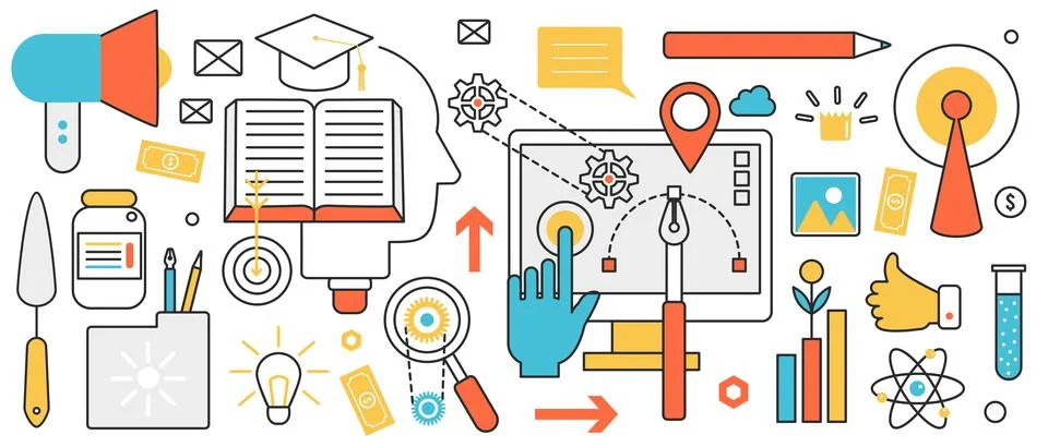 Creative skill for education and graduation, knowledge for human head from book Stock Illustration