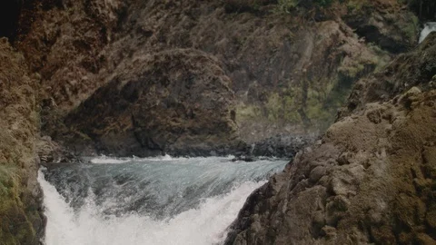 Creative Slow Motion shot of Powerful PNW Waterfall Stock Footage 96005123