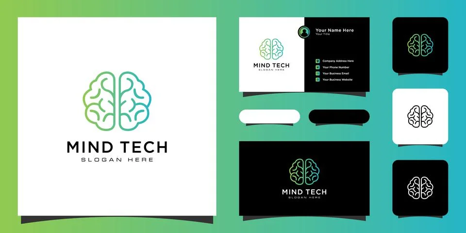 Creative smart brain technology logo design illustration and business card Stock Illustration