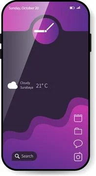 Creative Smartphone Interface With Clock Widget And Gradient Wave Design Stock Illustration
