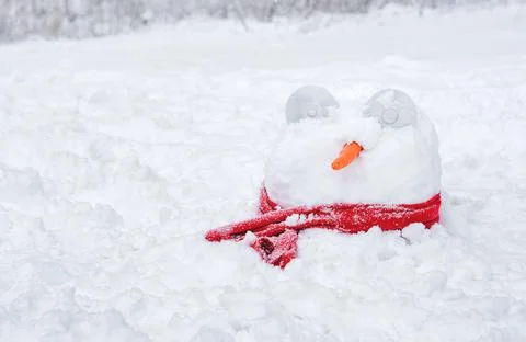 Creative snowman standing in the winter forest Stock Photos