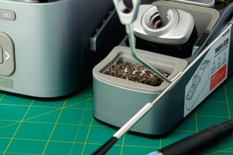 Creative soldering workspace with detailed tools and materials ready for use Stock Photos