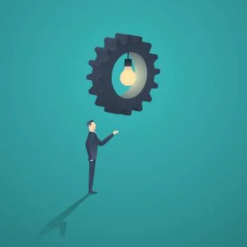 Creative solution business concept with one businessman and gear lightbulb Stock Illustration