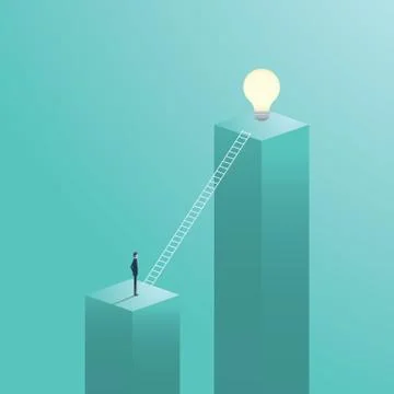 Creative solution business vector concept with businessman climbing on ladder to Stock Illustration