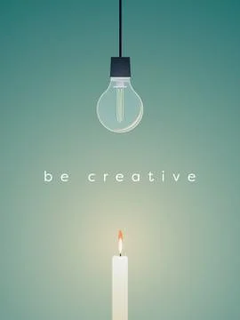 Creative solution business vector concept with broken lightbulb and candle light Stock Illustration