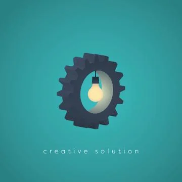 Creative solution business vector symbol with gear and a lightbulb.  concept for Stock Illustration