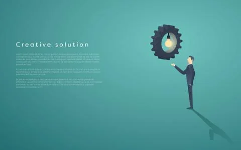 Creative solution presentation with lightbulb, gears and a business man Stock Illustration