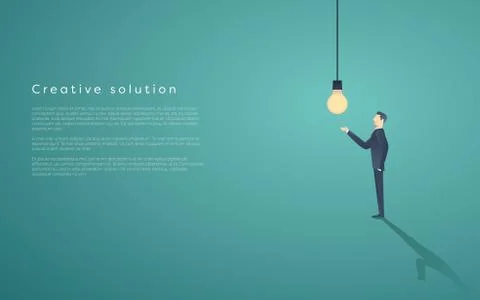 Creative solution presentation with lightbulb lamp and a business man Stock Illustration