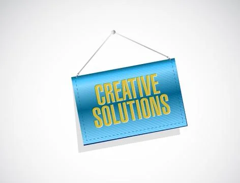 Creative solutions hanging banner sign concept Stock Illustration