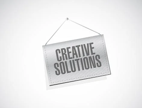 Creative solutions hanging banner sign concept 스톡 일러스트