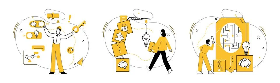 Creative solutions. Progress unfolds when businesses navigate landscape with Stock Illustration