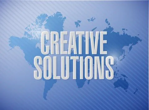 Creative solutions world map sign concept Illustrazione stock