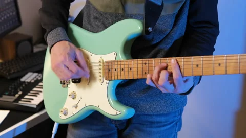 Creative songwriting session in a home studio Vídeo Stock 295878286