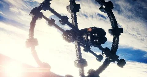 Creative spacecraft model floating against a mesmerizing cosmic backdrop Stock Illustration