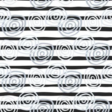 Creative spirals seamless pattern on stripe background. Line drawing. Artisti Illustrazione stock