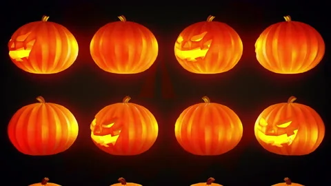 Creative Spooky Halloween Jack-o-lantern Pumpkin Rotating Background Concept Stock Footage 202300972
