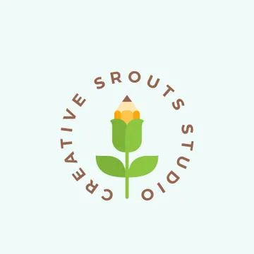 Creative Sprout Studio Abstract Vector Emblem, Label or Logo Template. Pencil Stock Illustration