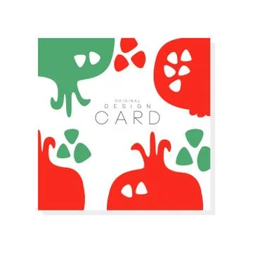 Creative square card with red pomegranate. Natural and healthy eating. Tropical Illustrazione stock