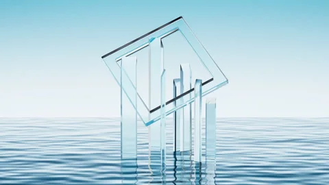 Creative square glass rings and neon frames, 3d rendering. Stock Footage 332173903