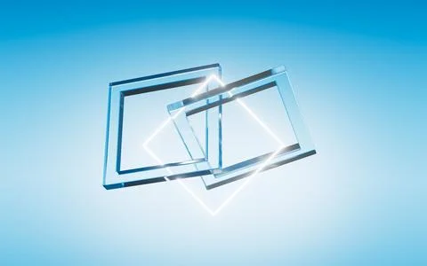 Creative square glass rings and neon frames, 3d rendering. Stock Illustration