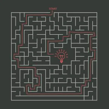 Creative square maze with lighting bulb Stockillustratie