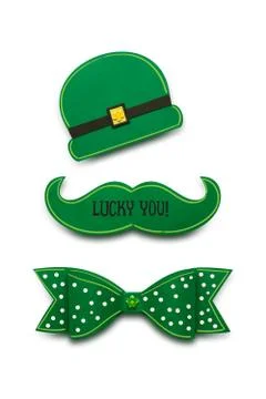 Creative St. Patricks Day concept photo of a moustache, bow and hat made of pape Stock Photos