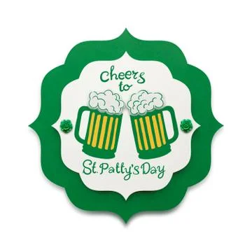 Creative St. Patricks Day concept photo of two beers made of paper on white back Stock Photos