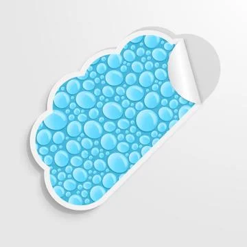 Creative sticker in the form of clouds with water droplets. Design element. Stock Illustration