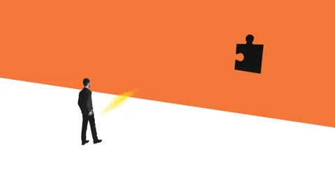 Creative stop motion. Modern animation. Businessman joining puzzle elements Stock Footage 261719784