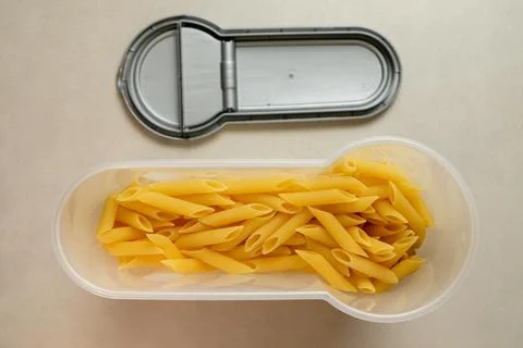 Creative storage solution for pasta keeps it fresh and organized in the kitchen Stock Photos