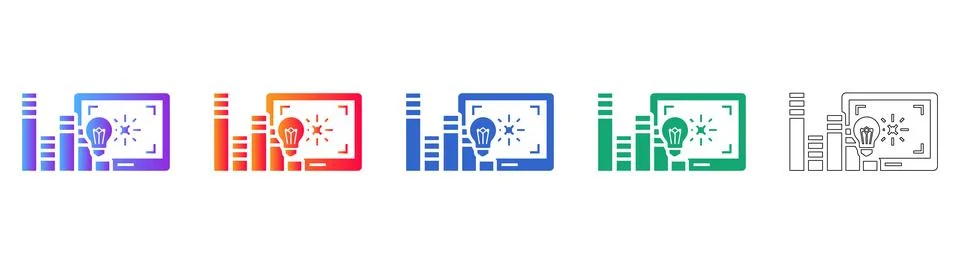 Creative Strategy Bar Chart Idea Icon Set Stock Illustration