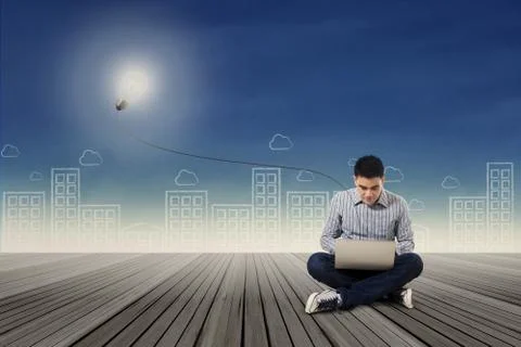 Creative student using laptop Ilustración de archivo