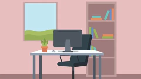 Creative Studio Workspace With Shelves Ilustración de archivo