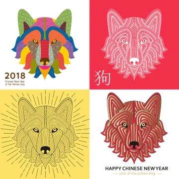 Creative stylized dogs set. Good for logo, tattoo, t-shirt design. Animal Illustrazione stock