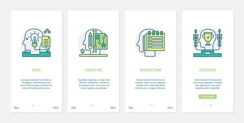 Creative successful idea, human brain processes UX, UI mobile app page screen Stock Illustration