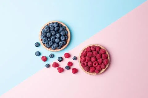 Creative summer background made from fresh berries. Flat lay, copy space. Stock Photos