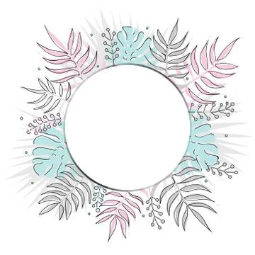 Creative summer round template with tropical leaves. Stock Illustration