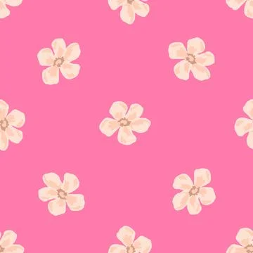 Creative summer seamless pattern with daisy flowers doodle print. Pink bright Stock Illustration