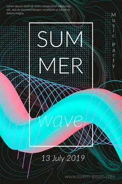 Creative summer wave poster with shape. Retro abstract colorful geometric Stock Illustration