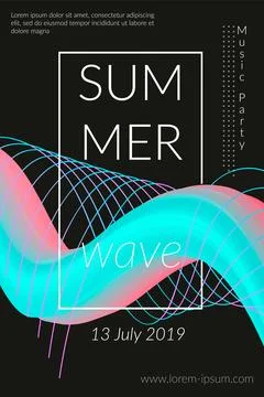 Creative summer wave poster with shape. Retro abstract colorful geometric Stock Illustration
